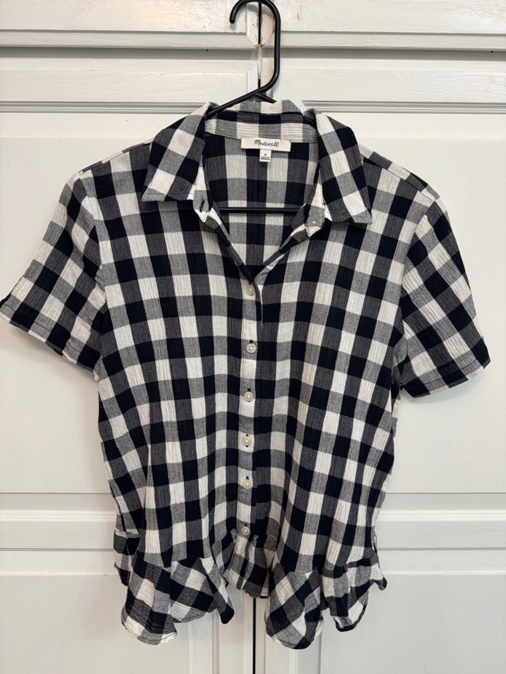 Madewell Black & White Buffalo Check Peplum Shirt. Size M Cottagecore picnic